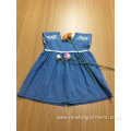 blue denim embroidery lace casual girls dress